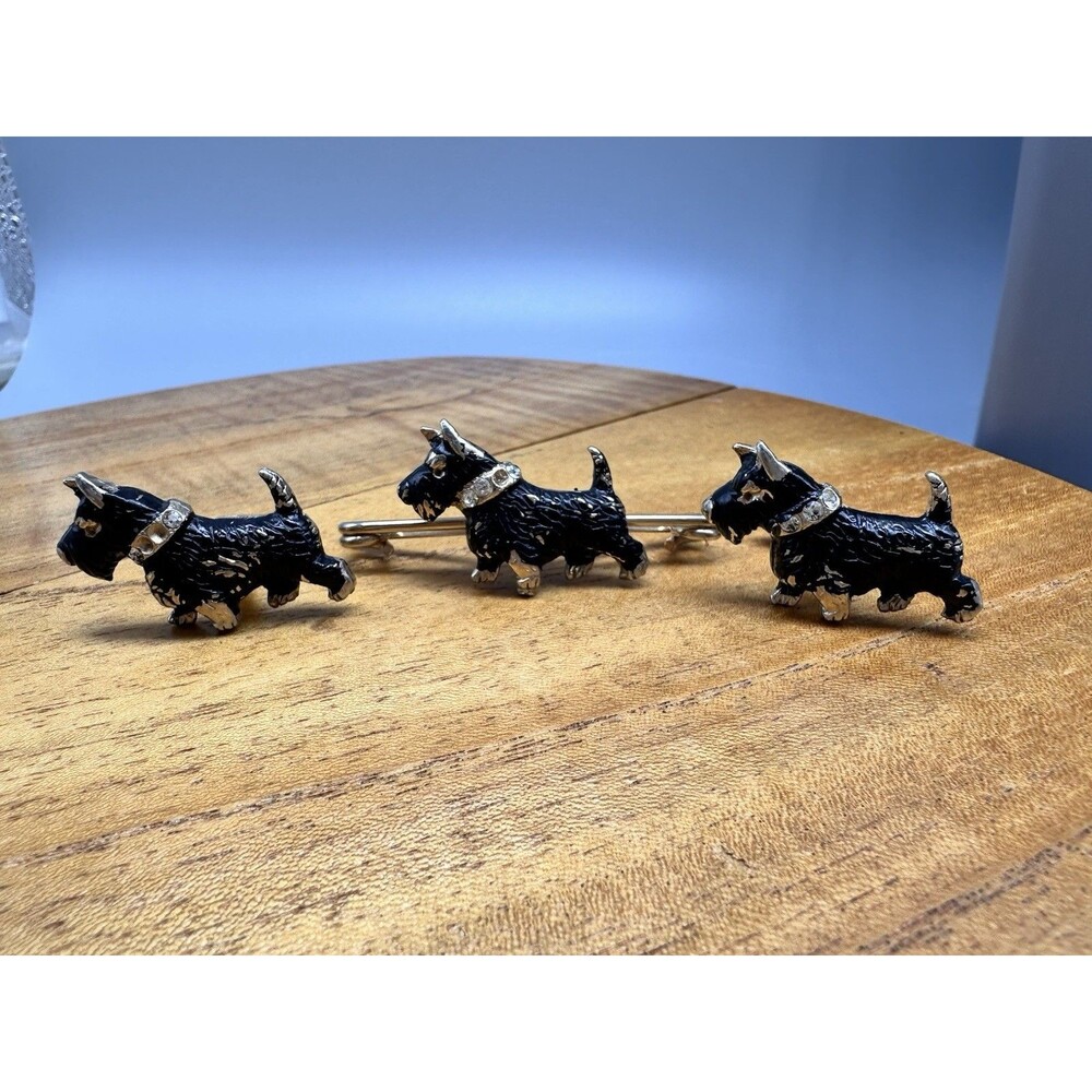 Vintage Scottish Terrier Tie Clasp & Matching Cuff Links